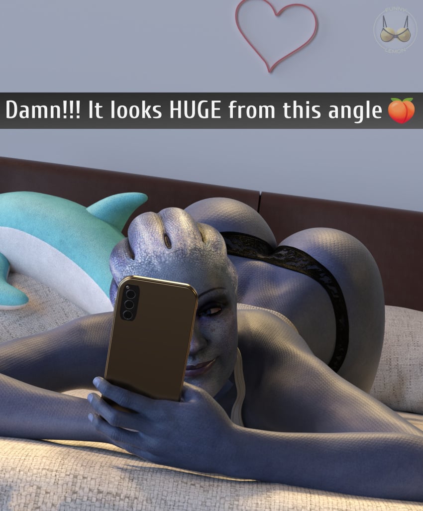 3d alien alien_girl alien_humanoid ass bed big_ass liara_t'soni mass_effect mass_effect_2 mass_effect_3 phone