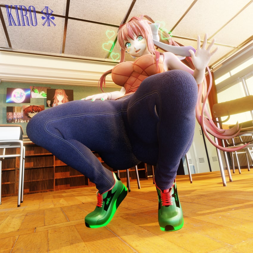 1girls 3d 3d_(artwork) ass ass_visible_through_thighs big_ass bubble_butt classroom clothing crouching dat_ass doki_doki_literature_club fat_ass female female_only huge_ass indoors jeans kiro93591529 large_ass legs_apart looking_at_viewer monika_(doki_doki_literature_club) pants png remastered shirt shoes shoulderless_shirt sneakers solo spread_legs spreading squatting thick_ass thick_thighs white_bow wide_hips