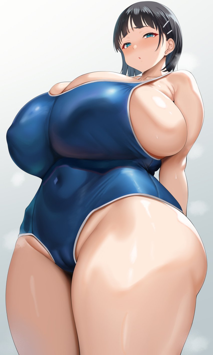 1girls absurd_res annoyed annoyed_expression areolae bent_over big_breasts black_hair blue_eyes blush breasts breasts_bigger_than_head busty cameltoe chomikuplus cleavage clothed clothing curvaceous curvy curvy_figure digital_media_(artwork) eyebrows eyelashes female female_focus female_only headgear hi_res hourglass_figure kirigaya_suguha light-skinned_female light_skin looking_at_viewer musk musk_clouds nipples nipples_visible_through_clothing plump solo sweat sweatdrop sweaty swimsuit sword_art_online tagme thick_thighs voluptuous voluptuous_female wide_hips