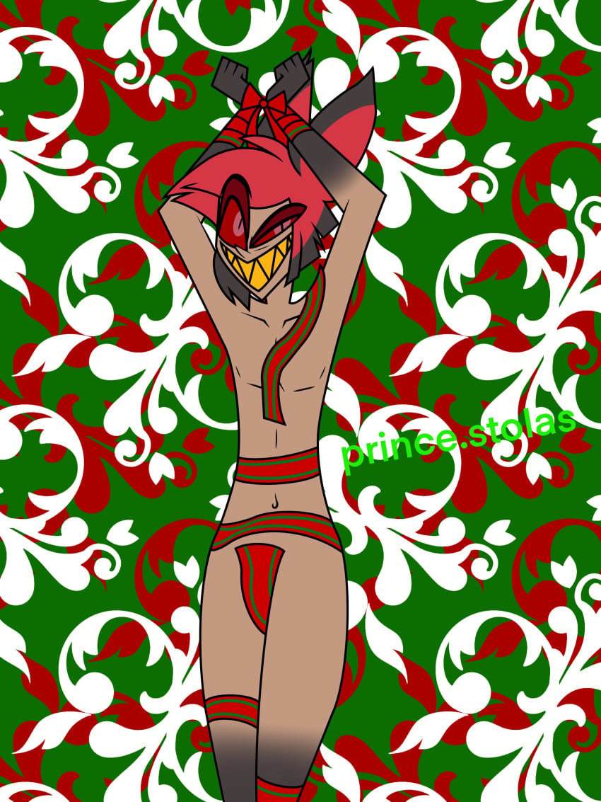 alastor_(hazbin_hotel) christmas dark-skinned_male dark_skin deer hazbin_hotel male_only overlord red_eyes ribbon