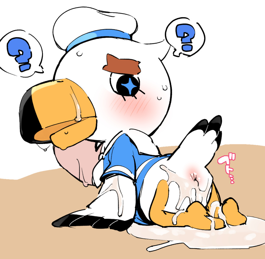 2020 after_sex animal_crossing avian bird blush bodily_fluids cum cum_in_ass cum_inside cum_leaking genital_fluids gull gulliver_(animal_crossing) lari larid looking_back male male_only nintendo rinrin_(pixiv) video_games