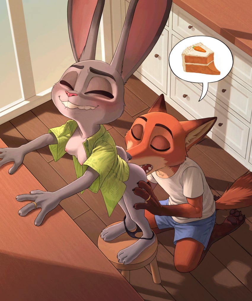 anthro areola artist_request ass bite biting_lip biting_own_lip bottomless bottomless_anthro bottomless_female bottomwear breasts cake canid canine canis closed_eyes clothed clothing cunnilingus dessert digit_ring digital_media_(artwork) disney duo feet female fingers food fox fur furniture grey_body grey_fur height_assist hi_res jewelry judy_hopps lagomorph leporid licking licking_lips looking_back looking_pleasured male male/female mammal married_couple nick_wilde nipples nyeong open_clothing open_mouth open_shirt open_topwear oral panties panties_down partially_clothed pawpads rabbit red_fox ring self_bite self_lick sex shirt shorts smile speech_bubble standing stool tail teeth toes tongue tongue_out topwear true_fox underwear underwear_down vaginal_penetration wedding_ring zootopia