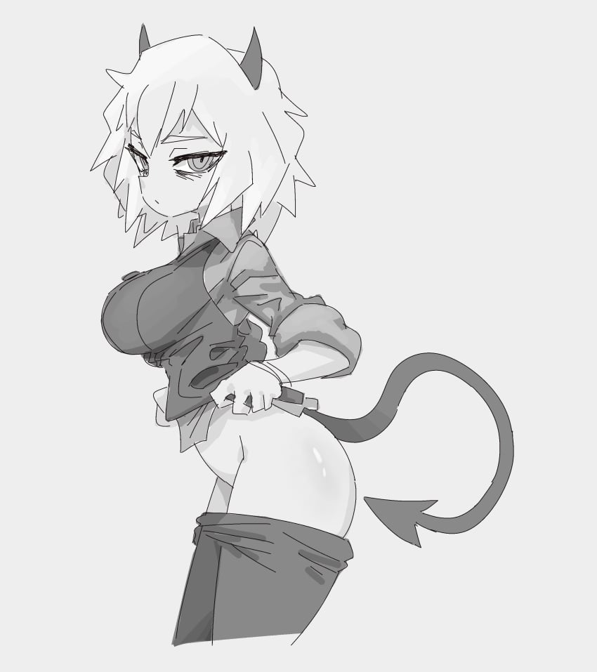 bottomless bottomless_female demon demon_girl demon_horns demon_tail helltaker malina_(helltaker) pixel_art sub-neamo tagme