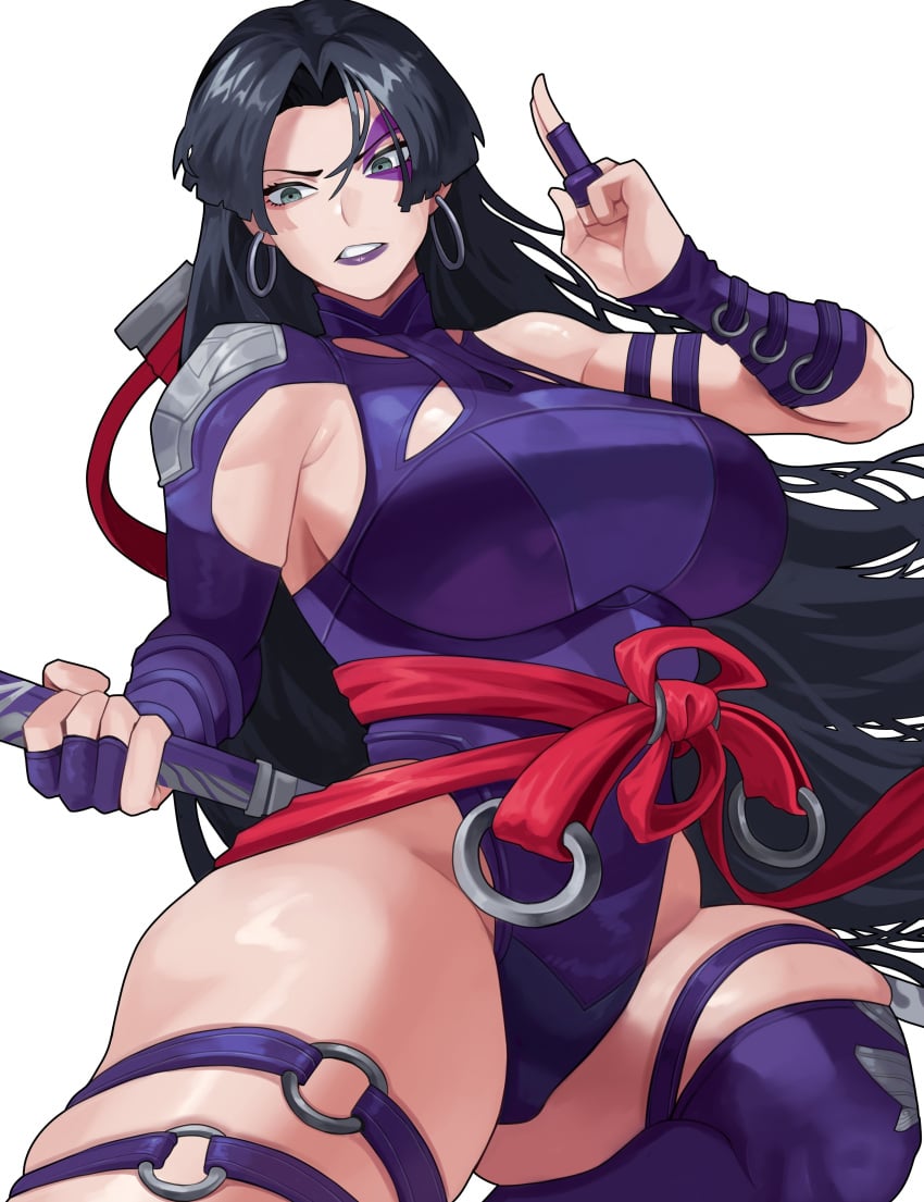 1girls absurdres animification arapanchi bare_shoulders big_ass big_breasts breasts cameltoe elbow_gloves female female_only gloves highleg highleg_leotard highres holding holding_sword holding_weapon large_breasts leotard long_hair looking_at_viewer marvel marvel_rivals psylocke psylocke_(marvel_rivals) purple_eyes purple_hair purple_leotard purple_lipstick sash solo superhero_costume sword thick_thighs thigh_squish thighhighs vengeance_psylocke weapon x-men