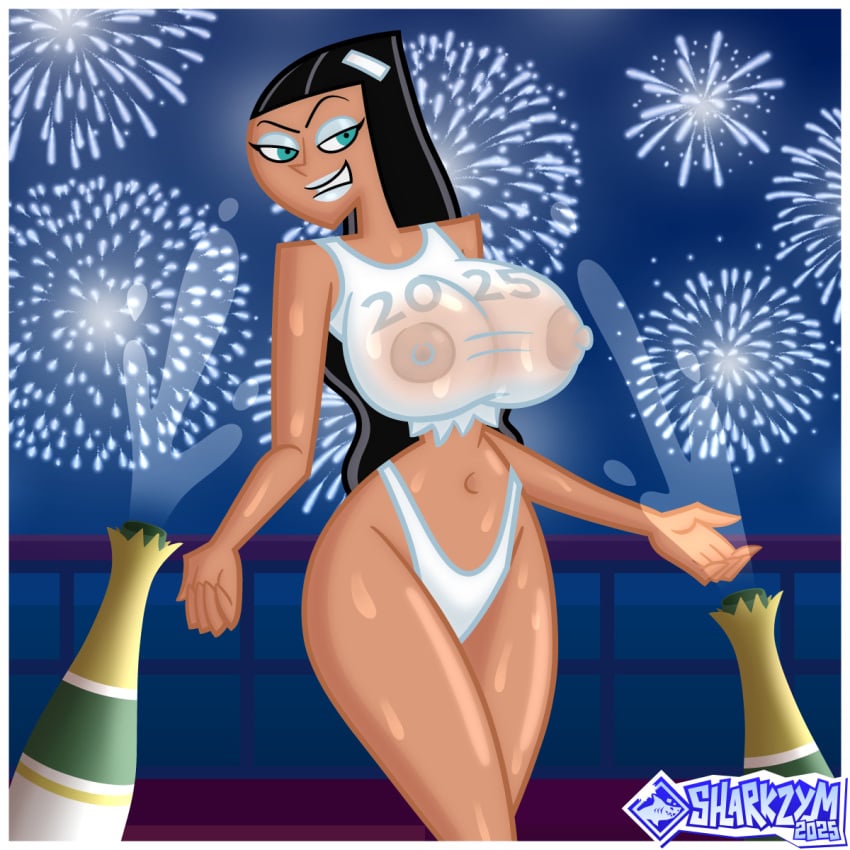 1girls breasts danny_phantom female fireworks new_year nickelodeon nicktoons nipples nipples_visible_through_clothing party paulina_sanchez sharkzym wet_shirt white_shirt