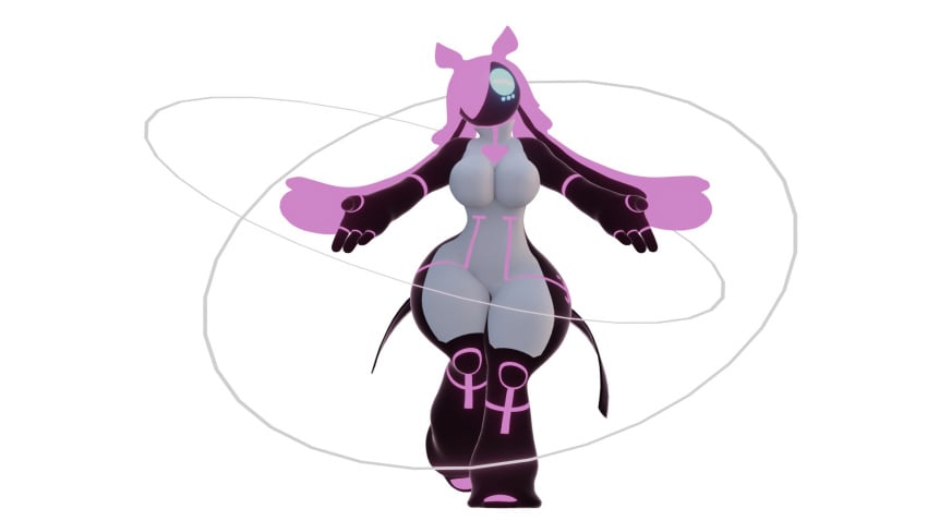 3d big_ass big_breasts blank_background blue_eyes female lusterblaze no_genitals no_nipples pink_hair reference_image robot robot_girl screen_face tarr_(fortnite) tarr_(lusterblaze) thick_thighs twintails