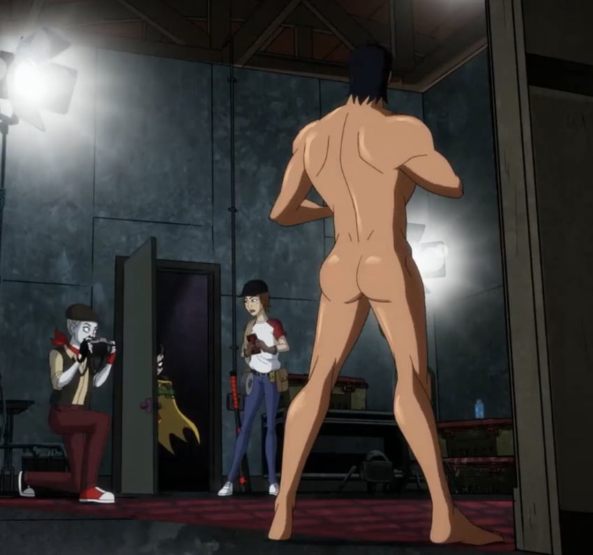 ass batman_(series) camera canonical_scene damian_wayne dc dc_comics dick_grayson edit harley_quinn harley_quinn_(series) hero male naked nightwing nude photo robin_(damian_wayne) robin_(dc) screenshot screenshot_edit