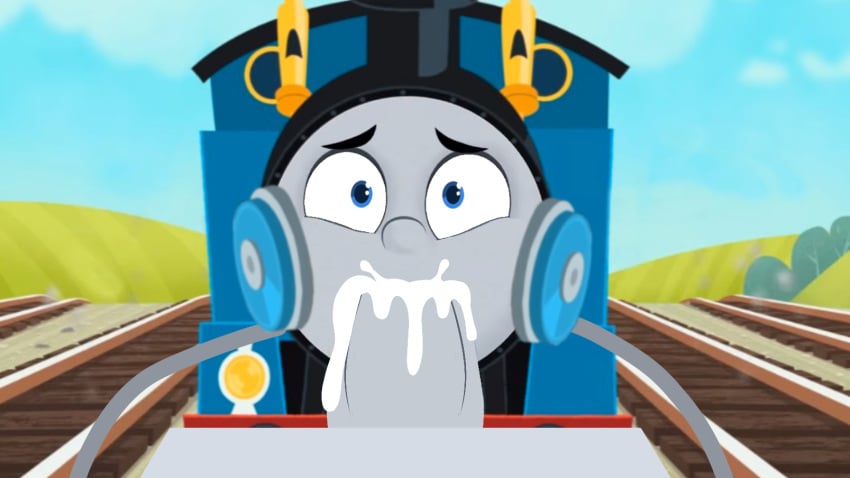 2boys accurate_art_style adult_on_young anthro blowjob blue_body blue_eyes brake_cussy cum cum_in_mouth cum_on_face cumshot deepthroat edit edited edited_image edited_screencap fellatio gordon_the_big_engine holding_head locomotive male/female mattel nonconsensual older_man_and_younger_boy pov pov_blowjob pov_eye_contact pov_hands pov_male rape thomas_and_friends thomas_and_friends_all_engines_go thomas_the_tank_engine train unseen_male_face wheel young