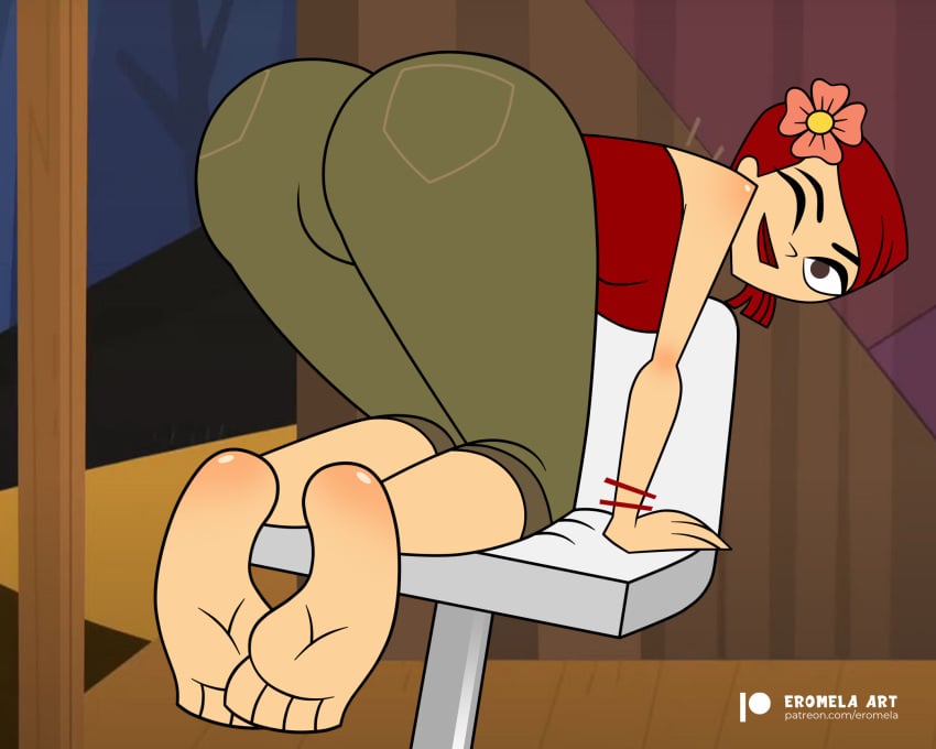 barefoot big_ass breasts doggy_style eromelaart feet female female_only hands_on_chair light-skinned_female looking_at_viewer red_hair total_drama:_revenge_of_the_island total_drama_island wink zoey_(tdi)