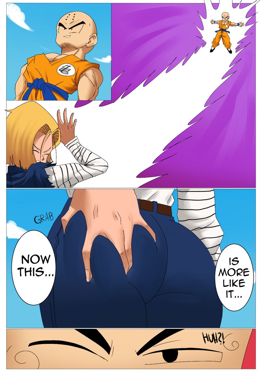 android_18 captain_ginyu comic dragon_ball dragon_ball_z echosaber fully_clothed grabbing_own_ass kamehameha krillin kuririn simple_background text