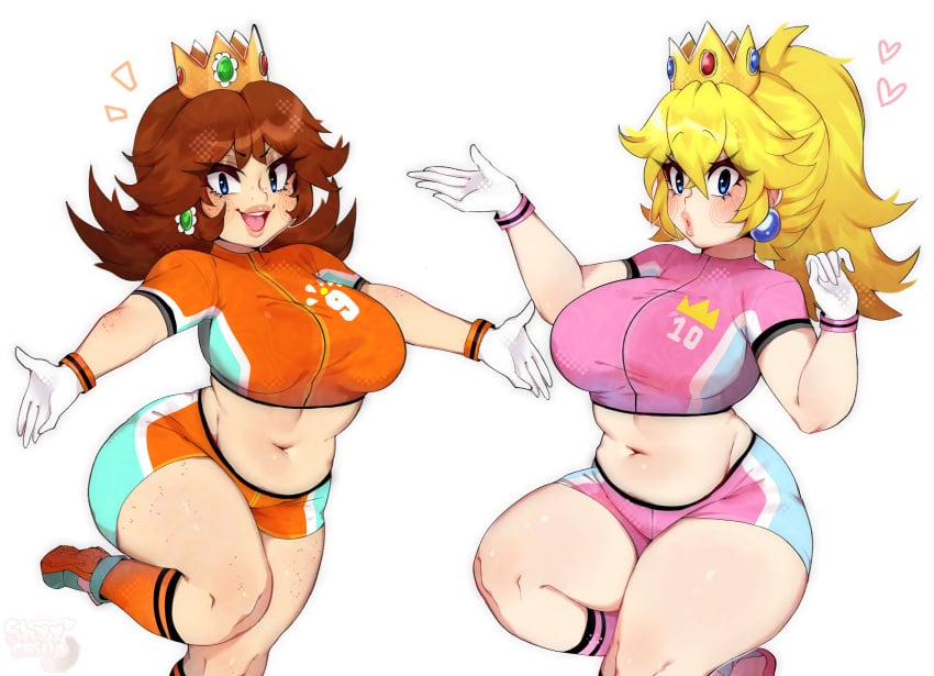 1girls ass big_breasts blonde_hair blue_eyes breasts cleavage clothed clothing female female_only gloves hand_on_own_hip huge_ass infienthusiast1 large_breasts legs long_hair mario_(series) nintendo orange_shorts outstretched_arm pink_shorts ponytail pose posing princess princess_daisy princess_peach sensual shai shorts shyychilla shyychilla_ sideboob soccer soccer_uniform solo sportswear super_mario_bros. thick_thighs thighs