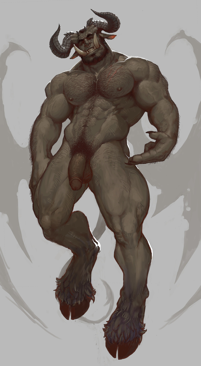 1boy abs balls ballsack bara beard beefy body_fur body_hair chest_hair demon facial_hair flaccid_penis foreskin foreskin_folds hairy_male hirsute hooves horns humanoid humanoid_penis incubus intact male male_nipples male_only male_pubic_hair masculine mature_male muscles muscular_male nose_piercing nose_ring nude_male pecs penis pockyrumz pubes retracted_foreskin rusks scar scars scrotum septum_piercing solo testicles tusks uncut veiny_penis