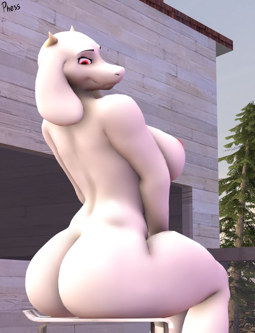 3d anthro ass back big_ass big_breasts caprine deltarune horns phess sitting source_filmmaker thick thick_thighs toriel undertale