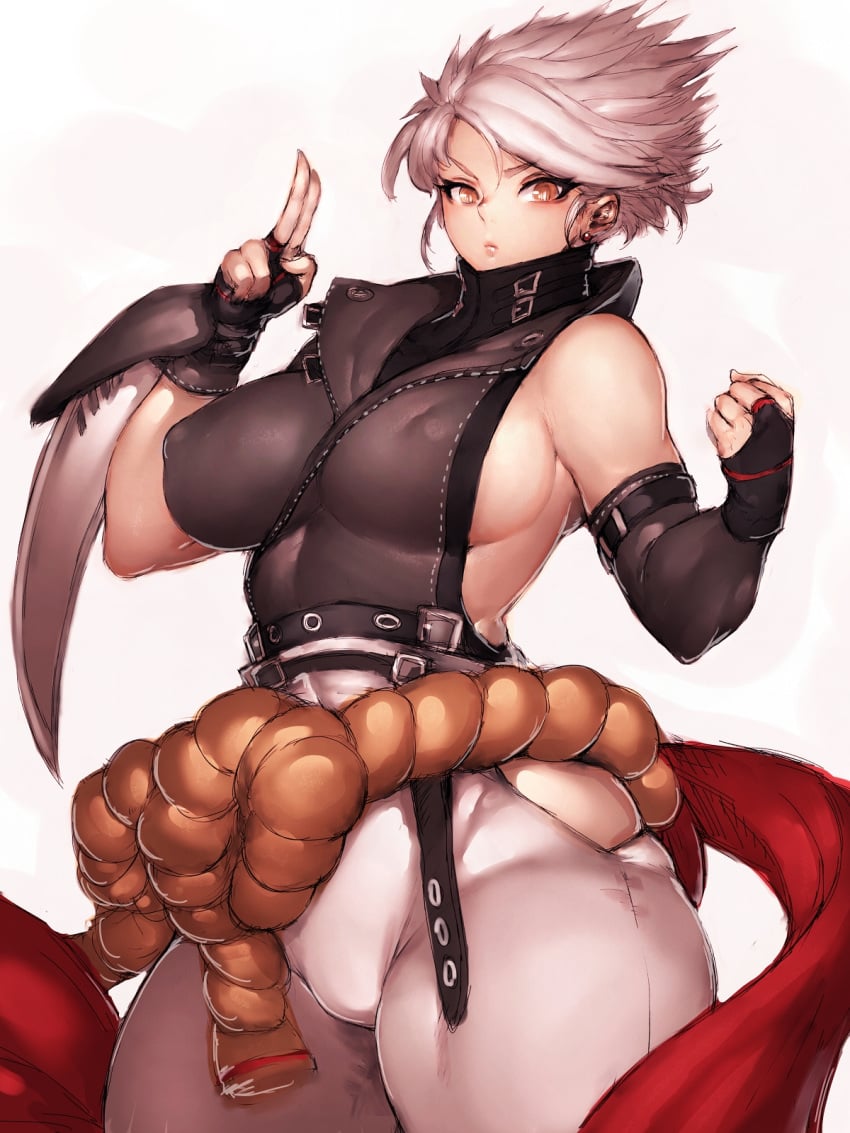 1girls arc_system_works breasts chipp_zanuff cleavage erect_nipples female female_only fumio_(rsqkr) guilty_gear looking_at_viewer nipples rule_63 solo thick_thighs wide_hips