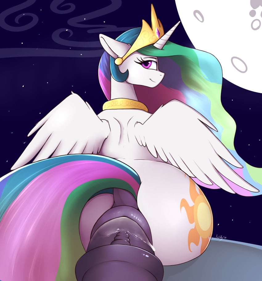 absurd_res alicorn anal anal_sex animal_genitalia animal_penis anus crown equid equine_penis female female_penetrated feral friendship_is_magic furry genitals hi_res horn looking_back male male_penetrating male_penetrating_female mammal moon my_little_pony neighday night penetration penis princess_celestia_(mlp) royalty straight wings