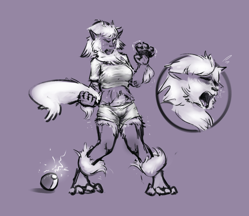 1girls alternate_species anthro anthrofied arcanine bottomwear breasts cameltoe canine clothed clothing fur furrification furry holding_tail human_to_anthro mammal midriff monochrome nintendo one_eye_closed open_mouth original_character pawpads poke_ball pokemon pokemon_(species) pokemon_rgby redacted shorts simple_background sketch solo source_request species_transformation standing tail thick_thighs transformation video_games wide_hips