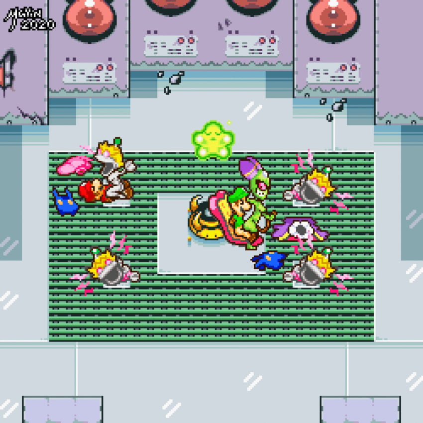 animated beanstar cackletta evil foursome gif luigi mario mario_(series) mario_and_luigi:_superstar_saga mario_and_luigi_(series) mayin peach_bot pixel_art tied_up