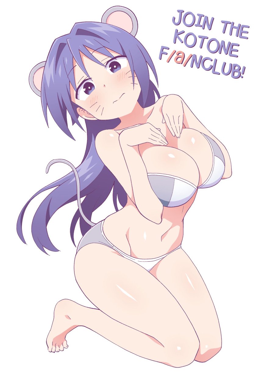 anbe_masahiro atsumare!_fushigi_kenkyuubu big_breasts blue_eyes blue_hair mouse_ears mouse_tail oohara_kotone text underwear_only