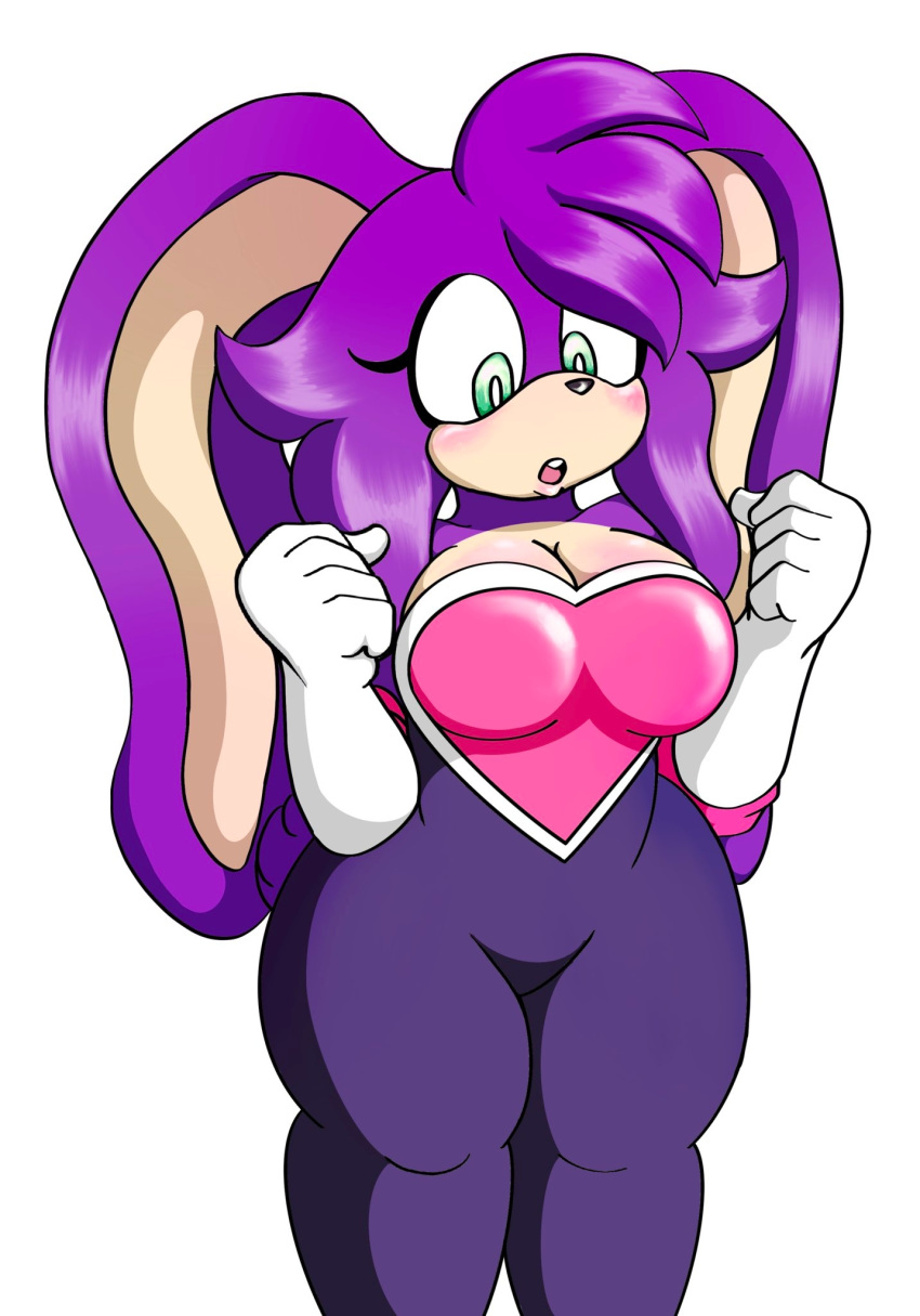 anthro blush breasts cosplay fan_character fc female female_only green_eyes looking_at_breasts naomi naomi_the_rabbit oc original_character purple_fur purple_hair rabbit rouge_the_bat_(cosplay) solo sonic_(series) sonic_oc twitter