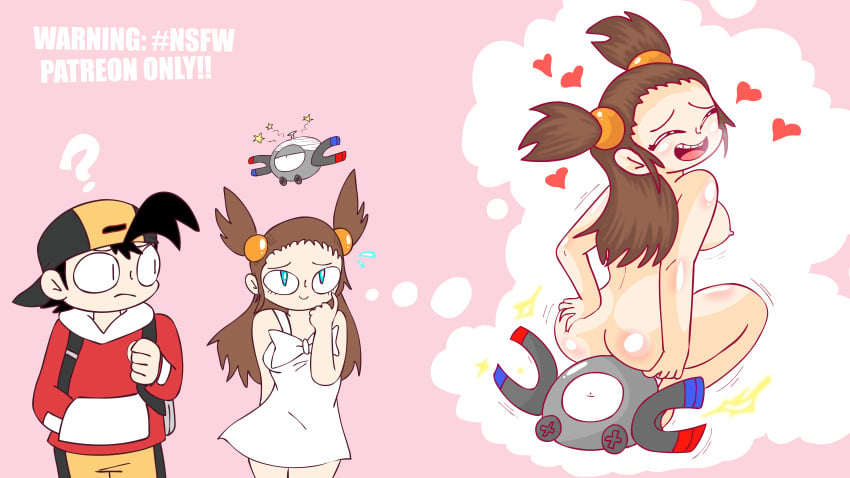 00s 1girls ? ass bandage breasts brown_hair closed_eyes ethan_(pokemon) female gym_leader happy heart jasmine_(pokemon) light-skinned_female light_skin long_hair magnemite male mattyburrito naked nintendo pokemon pokemon_gsc