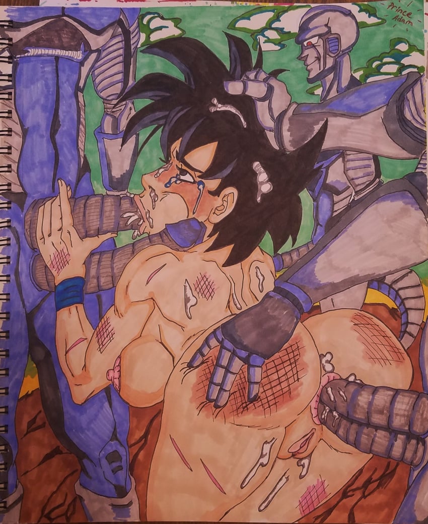 1girls 3boys anal_penetration anal_sex beat_up big_penis black_eyes black_hair blowjob blowjob_face cooler_(dragon_ball) crying crying_with_eyes_open cum_in_ass cum_in_mouth cum_inside cum_on_back cum_on_body cum_on_face cum_on_legs cumshot defeated defeated_heroine diphallia diphallism double_anal dragon_ball dragon_ball_z erect_while_spanking erection female female_goku fuck_and_suck fucked_from_behind gangbang gangrape genderswap_(mtf) hemipenes male multi_penis naked penis princeadam rape red_eyes retracted_foreskin rule_63 saiyan scars son_goku spank_marks spanked spitroast suck_and_fuck tears traditional_media_(artwork)