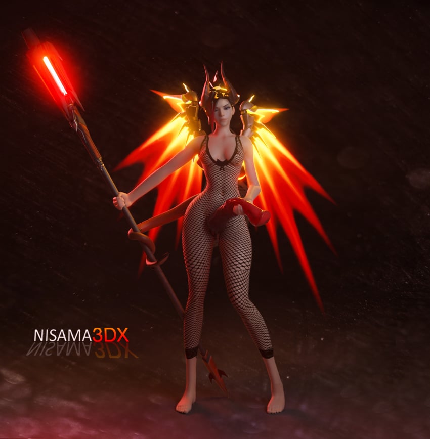 3d animal_genitalia animal_genitalia_on_humanoid animal_penis blender breasts devil fishnets futa_only futanari holding_penis horns horsecock horsecock_on_humanoid human_with_animal_genitalia mercy nisama3dx nisamasfm overwatch penis pose staff wings