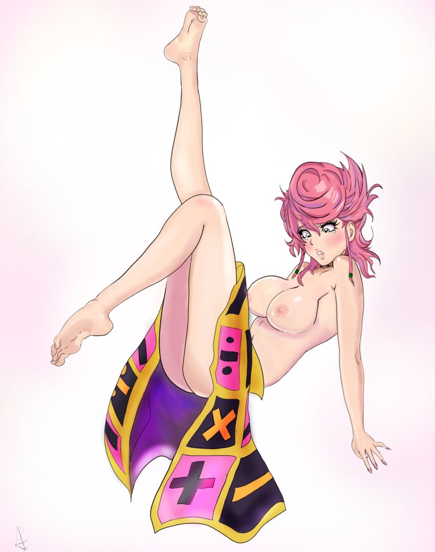 1girls ass barefoot big_breasts blush breasts choker colored_nails crying feet green_eyes jojo's_bizarre_adventure leg_up one_leg_up painted_nails pink_hair pink_nails skirt soles tears toes trish_una trishunaisbae upskirt vento_aureo