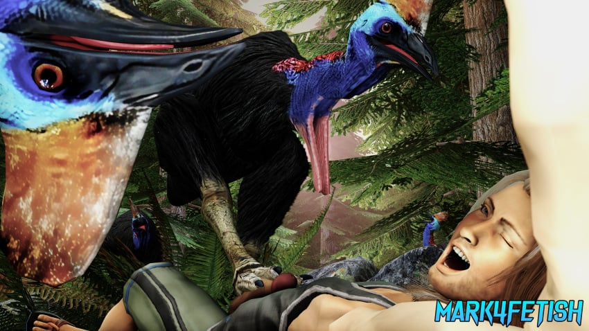 16:9 1boy 1boy1girl 1girls 3d_(artwork) absurd_res ambiguous_gender avian avian_caruncle beak biped bird black_body black_feathers blue_body bodily_fluids casque_(anatomy) cassowary claws clothed clothing detailed_background dewlap_(anatomy) digital_media_(artwork) erection feathers feet feral foot_fetish foot_play footjob fur genital_fluids genitals group head_crest hi_res human interspecies male mammal mark4fetish multicolored_body pawjob pawpads paws penis portrait ratite sex standing talons toes wattle widescreen zoophilia