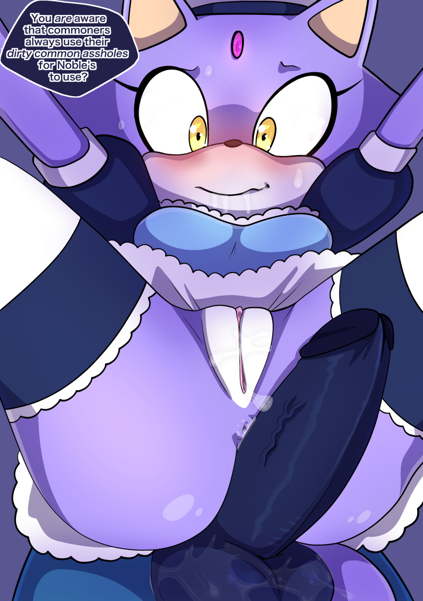 anthro blaze_the_cat domestic_cat drooling female imminent_anal maid_uniform purple_skin saltorii sonic_(series) tagme yellow_eyes