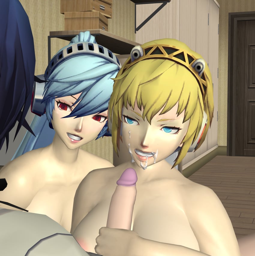 1boy 2girls 3d aegis_(persona) aigis_(persona) atlus labrys makoto_yuki persona persona_3 persona_4_arena personastuffs_(artist) self_upload tagme threesome xnalara