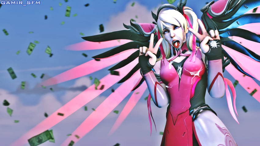 1girls 3d ahe_gao alternate_costume blizzard_entertainment blonde_hair cum cumshot egirl eyeshadow facial_cumshot female fringe gamir_sfm mercy overwatch pale-skinned_female pale_skin pink_eyes pink_mercy purple_eyes skinny slim source_filmmaker tears teenager throat tongue tongue_out twintails