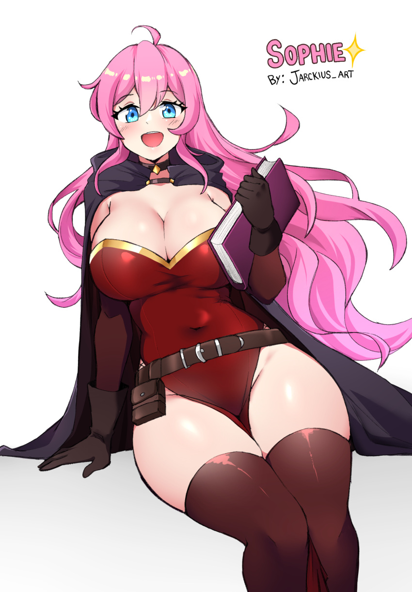 1girls big_breasts book breasts cleavage female fully_clothed jaxdrawz mage original_character pink_hair sophie_(jaxdrawz)
