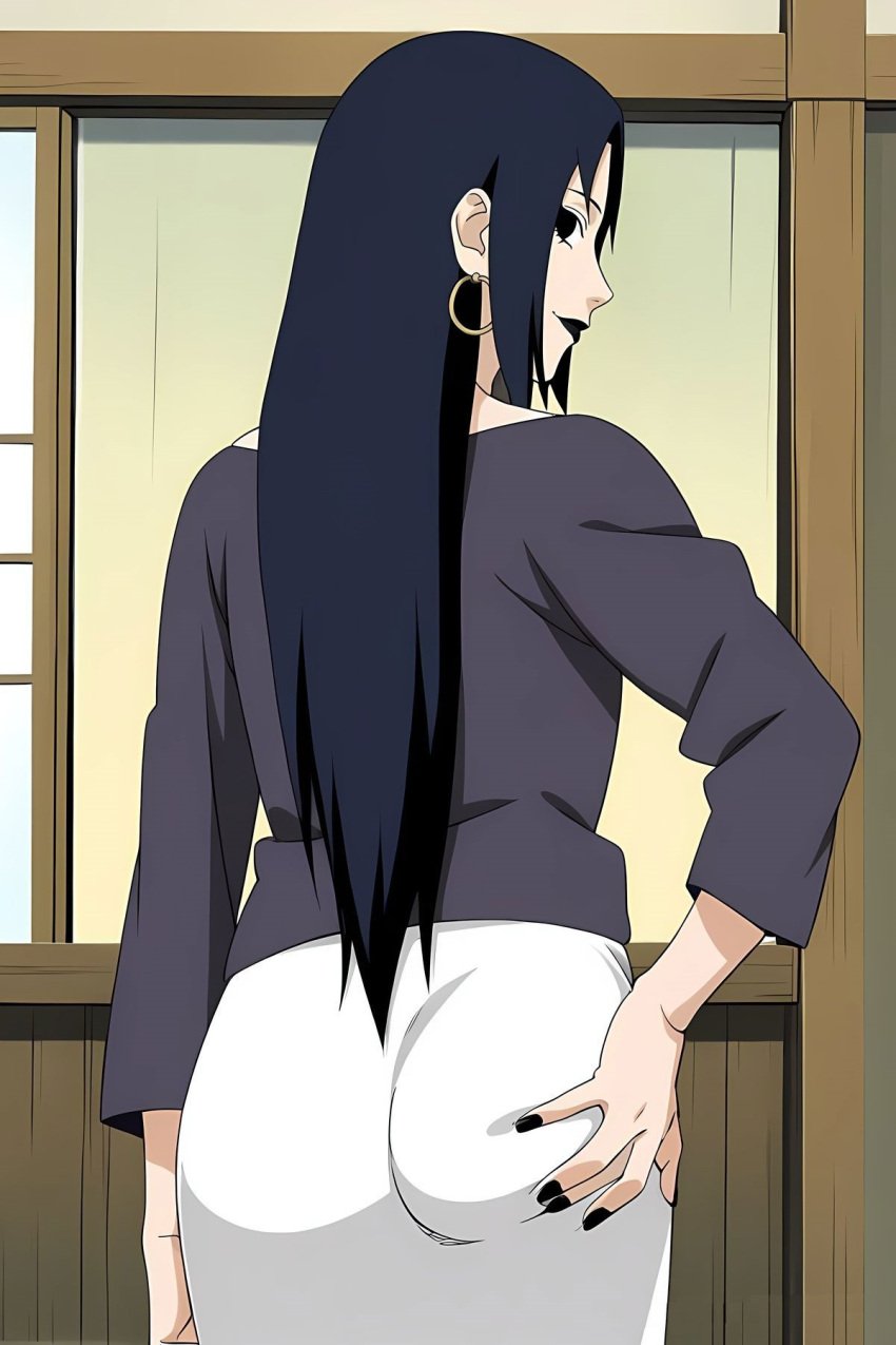 ai_generated ass_grab black_lipstick black_nails earrings from_behind mikoto_uchiha mother naruto naruto_(series) naruto_shippuden white_skirt
