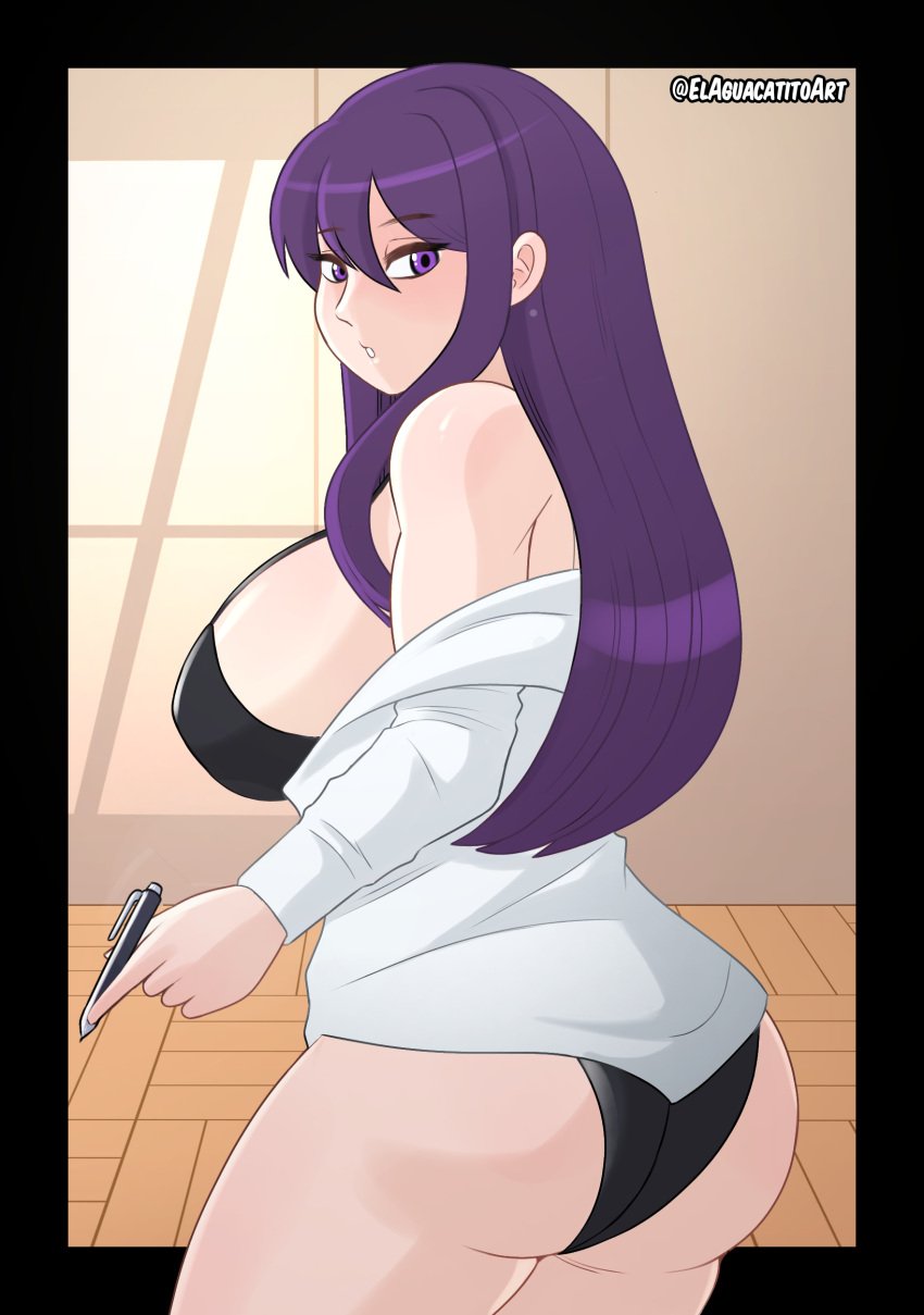 1girls aguacate_paltastico big_ass big_breasts big_breasts big_breasts big_butt big_thighs black_underwear classroom clothed clothed_female clothing clubroom ddlc_background doki_doki_literature_club el_aguacatito elaguacatitoart female female female_only human human_female pen purple_eyes purple_hair shirt shirt_lift underwear yuri_(doki_doki_literature_club)