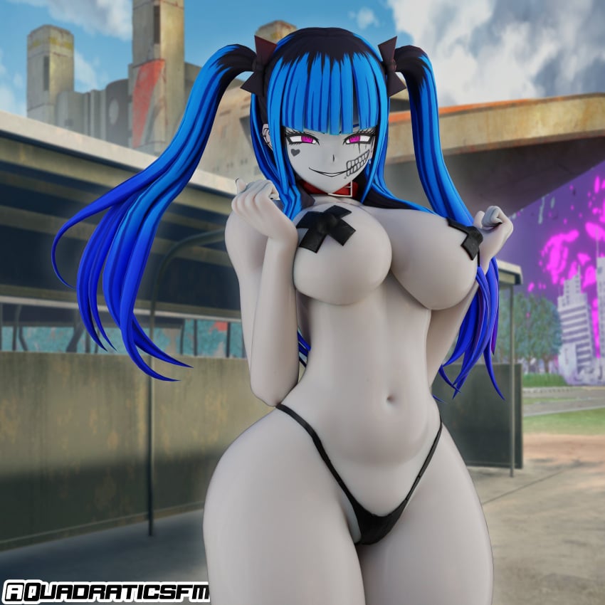 1girls 2025 3d 3d_background 3d_model 3d_render big_breasts big_thighs blue_hair breasts cloud clouds collar darumi_amemiya day daytime erect_nipples facial_markings female female_only long_hair nipples_covered nipples_visible_through_clothing pale-skinned_female pale_skin pink_eyes quadraticsfm skimpy_clothes skimpy_outfit smile smiling smiling_at_viewer solo solo_female solo_focus the_hundred_line_-last_defense_academy- thick_thighs thighs twin_braids twintails white_hair white_skinned_female