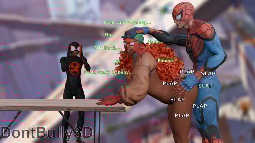 1boy1girl 1girl1boy 1girls 2boys 3d 3d_(artwork) ambiguous_penetration ass backwards_baseball_cap backwards_hat bent_over black_cuck blender blender_(artwork) blender_(software) clothed_male_nude_female cuckold cuckolding dark-skinned_female dark-skinned_male dark_skin dialogue doggy_style dont_bully_(artist) english_text female from_behind from_behind_position hand_on_ass hand_on_butt hand_on_head human human_female human_male interracial interracial_sex jacket light-skinned_male light_skin long_hair male male/female marvel marvel_comics marvel_rivals mask masked_female masked_male meme meme_reference miles_morales miles_morales_(spider-verse) partially_clothed partially_clothed_female partially_clothed_male peter_parker plap plap_(sound) red_hair shocked shocked_black_guy shocked_expression spider-man spider-man:_across_the_spider-verse spider-man_(marvel_rivals) spider-man_(series) spider-zero spider-zero_(marvel_rivals) standing standing_doggy_style standing_sex superhero superhero_costume superhero_mask superheroine surprised surprised_expression surprised_face text thighs