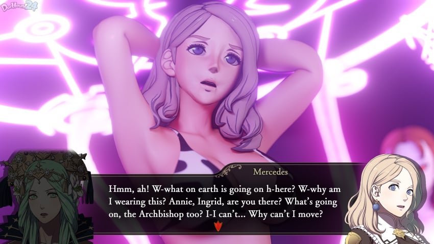 2girls 3d alternate_eye_color alternate_hairstyle annette_fantine_dominic armpits arms_behind_head arms_up ass bare_shoulders blonde_hair blue_eyes blurry_background bound breasts brown_hair cleavage collarbone common_sense_change completely_nude confusion corruption cow_print cow_print_bikini depth_of_field dochaunt24 english_text evil_grin evil_smile female female_only femdom femsub fire_emblem fire_emblem:_three_houses fire_emblem_warriors:_three_hopes frown glowing grin harem head_tilt healing humiliation imminent_rape imminent_sex indoors large_breasts light-skinned_female light_skin magic magic_bondage magic_circle medium_hair mercedes_von_martritz mind_control multiple_girls nintendo nipples nude nude_female oblivious official_alternate_hairstyle open_mouth orange_hair pale-skinned_female pale_skin post-timeskip rape red_eyes restrained revealing_clothes reward shocked short_hair shoulders sideboob slave smile solo_focus sub_dominating_sub tentacle tentacle_rape tentacle_sex text text_box unaware waking_up yuri