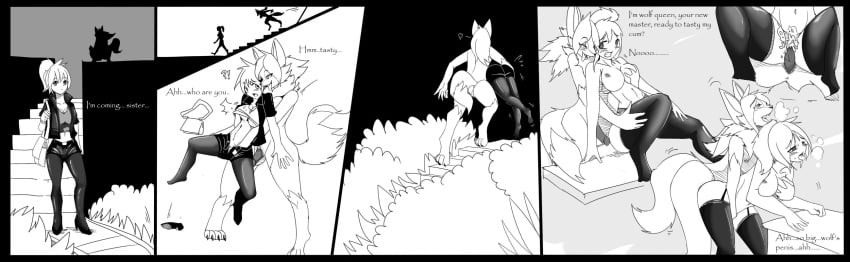 2013 anthro attack biped black_border blush bodily_fluids border bottomwear breast_fondling breast_play breasts breath canid canine canis carrying_another clothed clothing comic cum cum_in_pussy cum_inside dipstick_tail duo english_text engrish erection female fingering fingering_partner fondling forced from_behind_position front_view fully_clothed fur furniture futanari genital_fluids genitals glans gloves_(marking) hair half-closed_eyes hand_on_breast heart_symbol herm herm/female hi_res human human_on_anthro humanoid_genitalia humanoid_penis intersex intersex/female interspecies intravaginal_penis kidnapping latex leg_markings legwear lifting_another looking_at_another looking_pleasured mammal markings monochrome mxl narrowed_eyes navel nipples nude on_table outside panting penetration penile penile_penetration penis penis_in_pussy plant ponytail pussy rape rear_view sackless sequence sex sexual_assault shrub side_view sitting sitting_on_table smile socks_(marking) stairs standing stockings table tail tail_markings text tongue tongue_out topless topwear tuft vaginal_penetration walking wolf