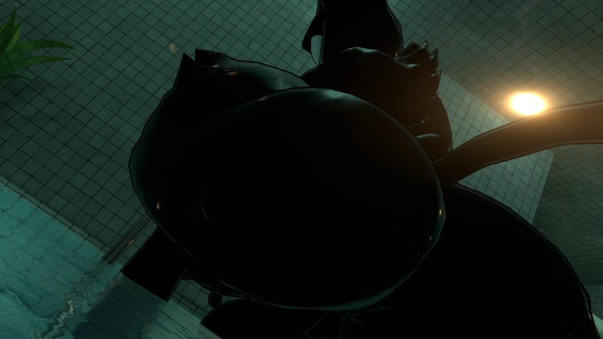 3d anthro beast_bendy_(cryptiacurves) beast_darling_(cally3d) beast_darling_(dreams_come_true) belly bendy bendy_and_the_ink_machine bendy_the_dancing_demon big_butt big_teeth black_body black_fur black_skin from_behind sloppydragons squatting tagme tail vrchat