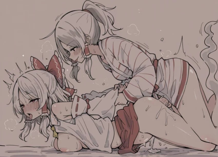 ai_generated blush clothed cream cum defeat defeated futanari mizuchi_miyadeguchi pie pinned_down reimu_hakurei sex tagme tongue_out touhou