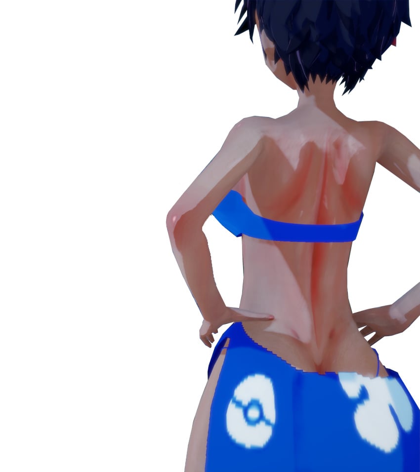 1girls 3d ass bandeau bandeau_bikini big_ass big_breasts bikini blue_bikini breasts brown_hair busty butt_crack confident dark-skinned_female female from_behind hands_on_hips hi_res large_breasts legs nintendo phoebe_(pokemon) pokemon pose posing sarong sensual sexy short_hair sideboob solo thighs thong_bikini whale_tail