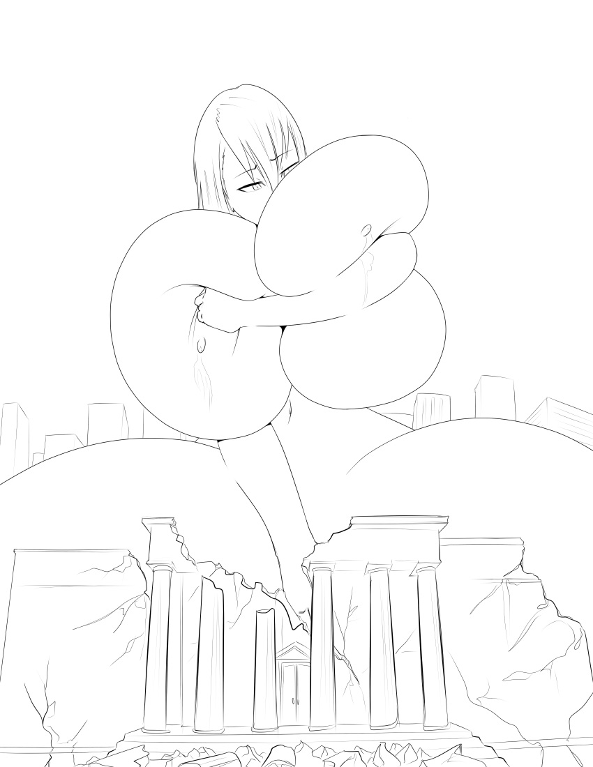 ass ass_expansion breast_expansion breast_suppress breasts enf female female_only giantess gigantic_breasts grim grim_(artist) gyakuten_saiban huge_ass karuma_mei lactation male/female masturbation monochrome nipples sequence wide_hips