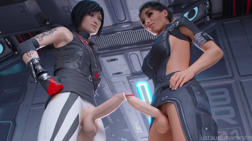 2futas 3d ashley_williams balls big_penis blender crossover crotchless cum_drip cum_on_penis dickgirl erection faith_connors faith_connors_(mirror's_edge_catalyst) foreskin frottage futa_on_futa futa_only futanari justausernamesfm mass_effect mirror's_edge mirror's_edge_catalyst penis penis_size_comparison testicles uncircumcised uncut