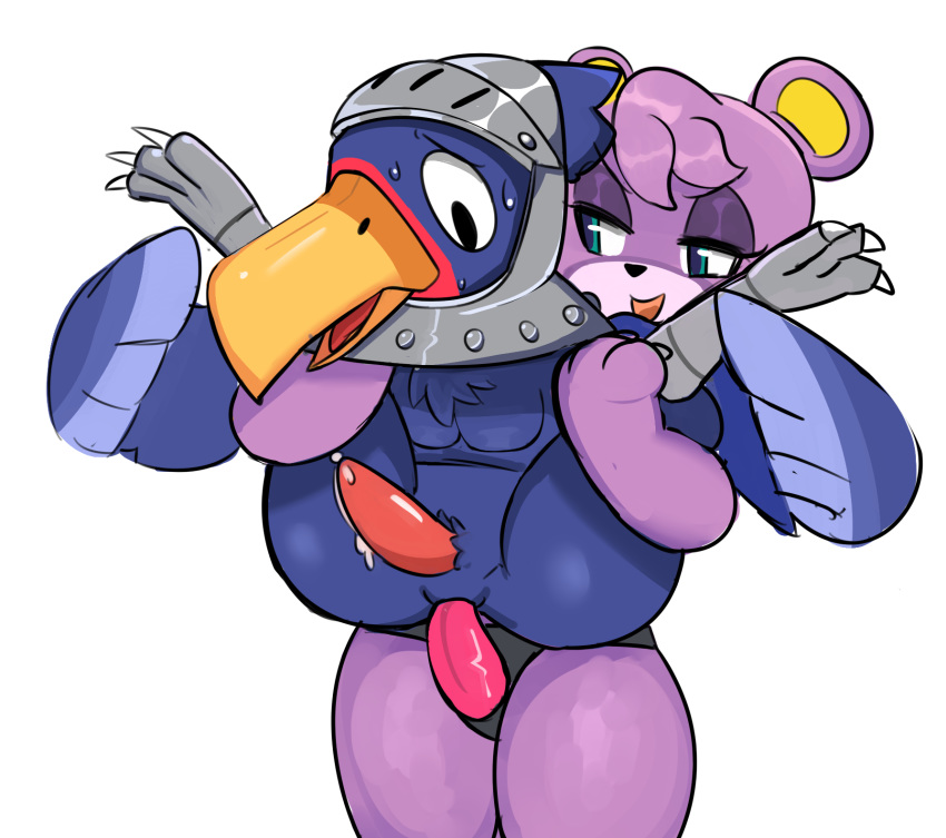 1boy 1girls anal animal_crossing animal_genitalia animal_penis ass avian beak bear bird blue_skin duo female half-closed_eyes interspecies male male_penetrated megan_(animal_crossing) nintendo pegging purple_fur purple_skin sterling_(animal_crossing) straight strap-on strapon thick_thighs thighs