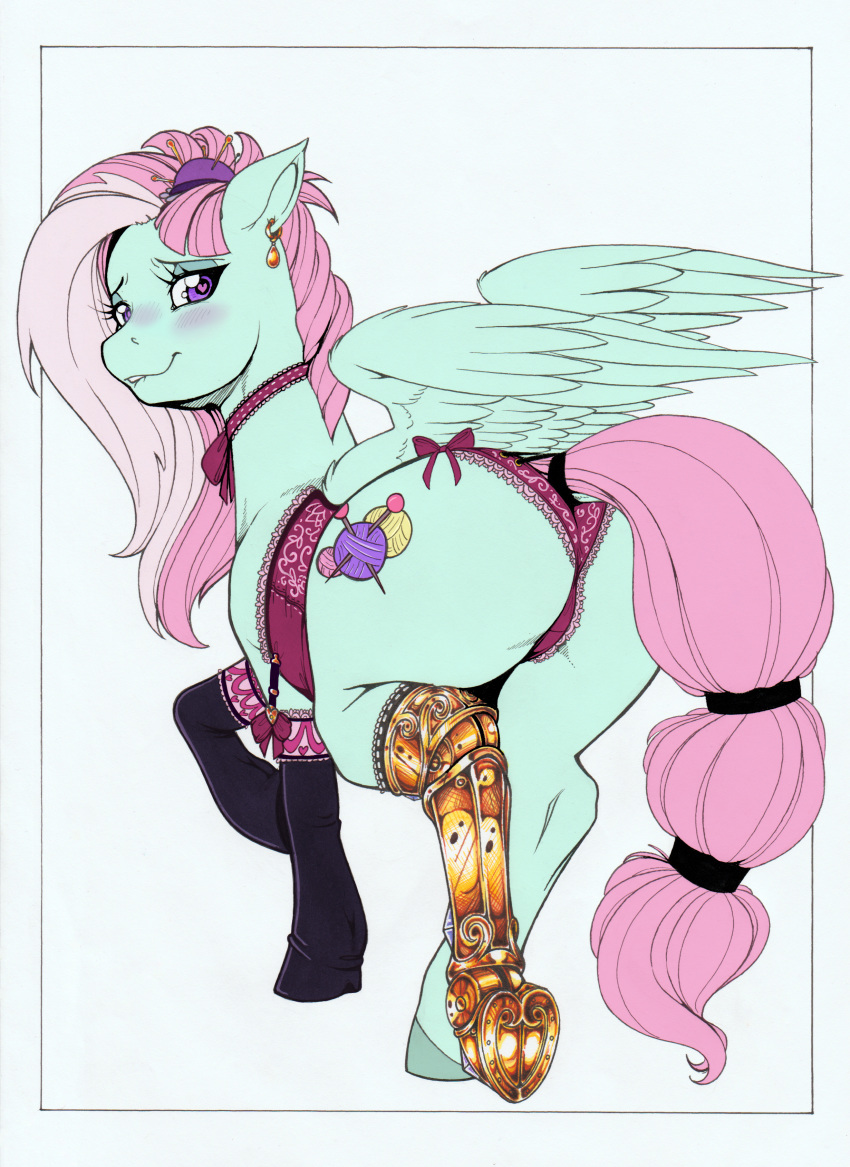 <3_eyes 2020 absurd_res bionic_leg blush clockwork clothing color_edit colored corset cutie_mark cybernetic_leg edit equid equine female feral furry hasbro heart hi_res kerfuffle_(mlp) legwear lingerie longinius mammal my_little_pony panties piercing prosthetic prosthetic_leg prosthetic_limb pterippus quadruped solo steampunk stockings topwear underwear wings