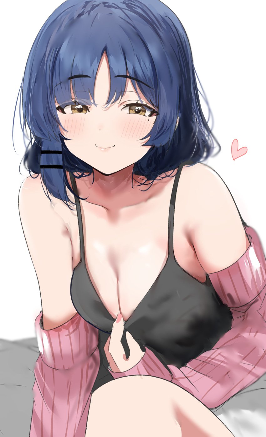 1girls absurd_res absurdres black_camisole black_tank_top black_topwear blue_eyebrows blue_hair blue_hair_female blush blush_face blush_lines blushed_face blushing_at_viewer blushing_face blushing_female bocchi_the_rock! breasts camisole camisole_pull cleavage closed_mouth_smile collarbone dot_nose fair_skin female female_focus female_only fingernails fingers green_eyes green_eyes_female grin hair_clip hair_clips hairclip hairclips heart high_resolution high_school_student highres lean_body lean_figure leaning_forward light-skined_female light-skinned light-skinned_female light_skin light_skin_female light_skinned light_skinned_female lips looking_at_viewer medium_breasts medium_hair mole mole_under_eye nail_polish nails narrow_waist parted_bangs pink_fingernails pink_nail_polish pink_nails pink_sleeves school_girl short_hair shoulders simple_background sleeves slender_body slender_waist slim_girl slim_waist smile smiley_face smiling smiling_at_viewer smirk smooth_skin solo sunya_(honorin-yuunibo) tank_top tank_top_pull teen_girl teenage_girl teenage_tits teenager thin_waist topwear topwear_pull upper_body white_background yamada_ryou young_female young_woman