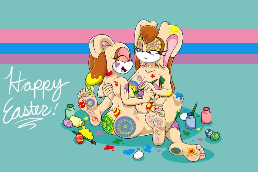 3:2 anthro bodypaint cream_the_rabbit daughter duo easter easter_breasts easter_butt easter_egg feet female female/female hi_res holidays humanoid_feet incest lagomorph leporid mammal mother mother_and_child mother_and_daughter nude paint painting parent parent_and_child rabbit simple_background sonic_(series) sonic_the_hedgehog_(series) tinydevilhorns vanilla_the_rabbit young yuri