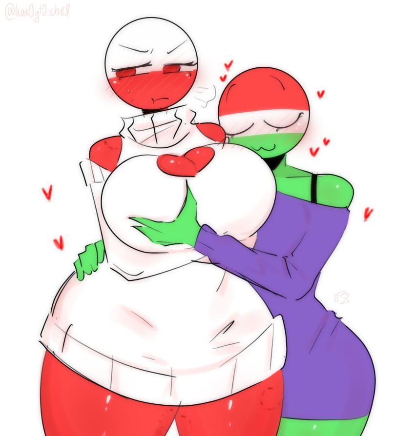 2girls among_us among_us_reference apron blush countryhumans countryhumans_girl hungary_(countryhumans) kak0yt0_chel poland_(countryhumans) tagme