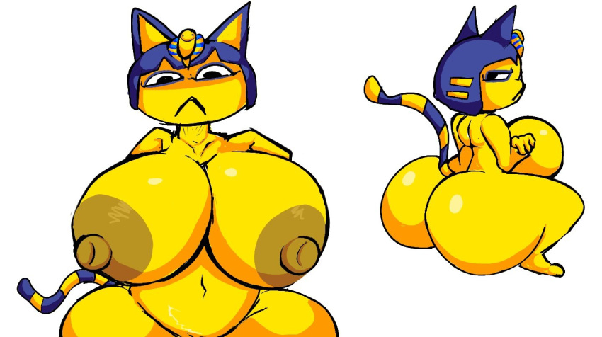 1girls :&lt; animal_crossing ankha anthro areolae ass barefoot breasts completely_nude completely_nude_female female female_only full_body furry huge_ass huge_breasts naked naked_female nintendo nipples nude nude_female solo solo_female squatting xxturkiaxx