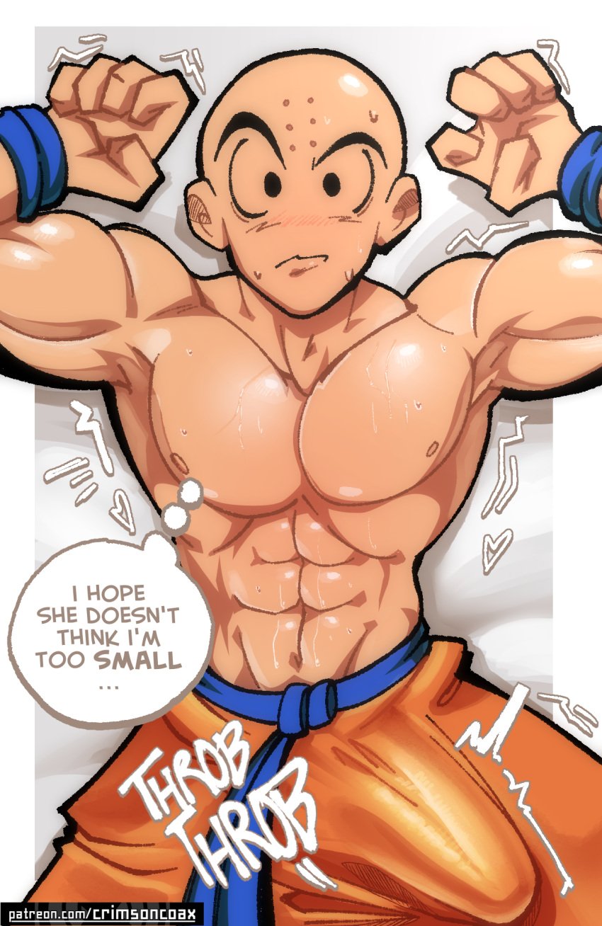 1boy 1boy1girl 1girls android_18 bald big_breasts big_pecs big_penis blonde_hair blush breasts bulge bulge_through_clothing child_bearing_hips cock_outline comic comic_panel crimsoncoax defined_pecs dragon_ball female fit_female fit_male glistening glistening_body glistening_skin hips horny hourglass_figure huge_breasts huge_cock huge_thighs krillin kuririn light-skinned_female light-skinned_male long_cock looking_at_partner lust lustful_gaze male muscular muscular_female muscular_male nervous oily_skin on_bed on_top pecs penis pov pov_eye_contact shiny_skin straight sweat_drops sweaty tagme thick_cock thick_thighs thighs toned_male veiny_cock wet_skin wide_hips